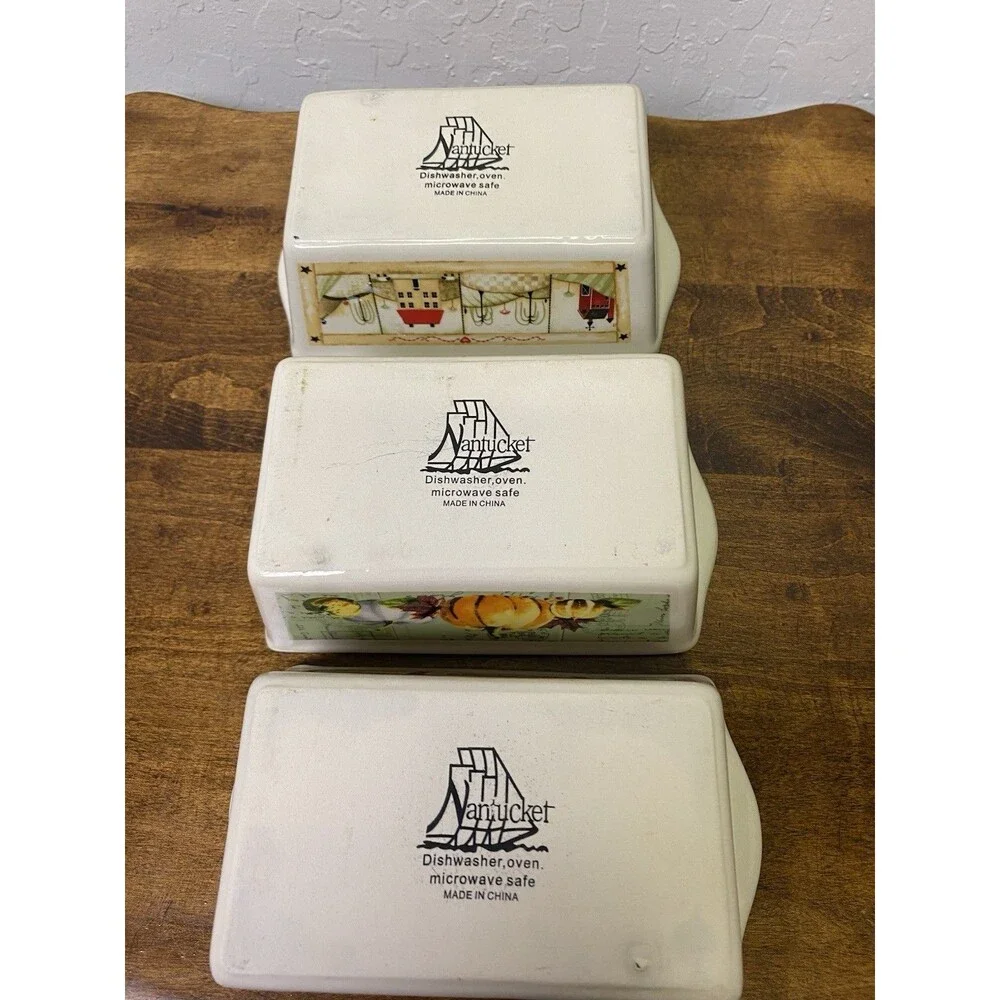 Nantucket Ceramic Mini Loaf Pans Fall Autumn Harvest Set of 3